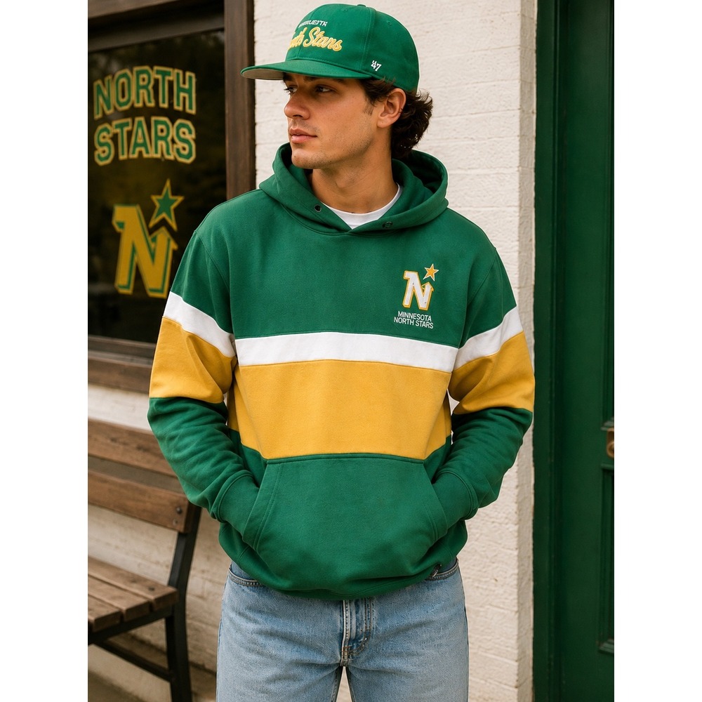 47 Brand Minnesota North Stars Hoodie Green Yellow Colorblock NHL Mens XL